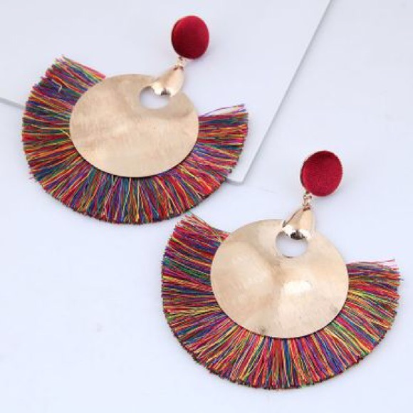 Jewelry - Boho festival tassle Fan multicolor earrings